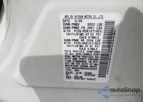 2005 Nissan Murano S from USA, damaged, VIN JN8AZ08W05W435564